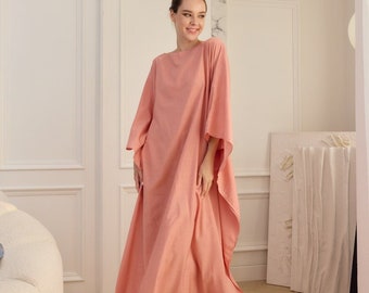 Floor Length Salmon Pink Paris silk Vintage Kaftan Customized Dress Beach Wear Lounge Wear Maternity Evening Gown Resort Caftan Mothers Day