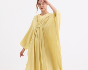 Light Gold Simply Silk Full Length Kaftan Dress Silk Caftan Loungewear Precious Beach Cover Up Maternity Dress Wedding Summer Gift for Mom