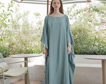 Paris Seide Ozean Blau Grün Kaftan Kaftan Vintage Übergröße Sommer Kleid LuxuriöseResort Seide nach Maß Oversize Kaftan Kreuzfahrtreise Geschenke