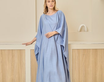 Blau Seide Japan Kaftan Kleid, Frauen Plus Größe, Winter Bequeme Schlafanzug Kaftan, Brautjungfern Loungewear, Mutterschaft Nighty, Sommer kaftan, Geschenke