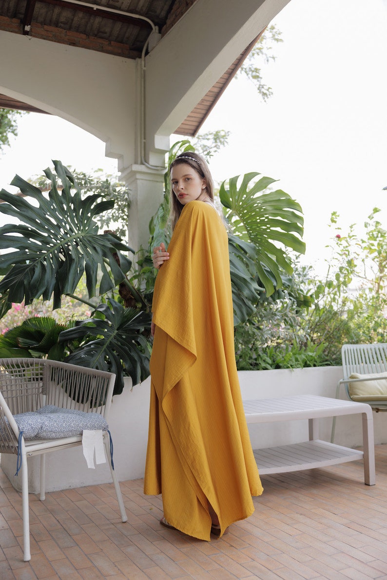 Bright Gold Caftan Lady Paris Silk Contemporary Soft Summer Kaftan Resort Wear Boho Maxi Dress Gown Mom Gifts Cruise kaftan holiday Classic image 7