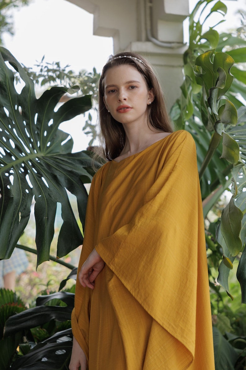 Bright Gold Caftan Lady Paris Silk Contemporary Soft Summer Kaftan Resort Wear Boho Maxi Dress Gown Mom Gifts Cruise kaftan holiday Classic image 5