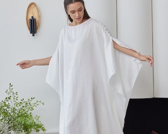 Botones en los hombros Premium White Silky Caftan Maxi Dress Mujeres Plus Size Caftan Bridemaids Maternidad Nighty Dinner Regalos especiales para mamá