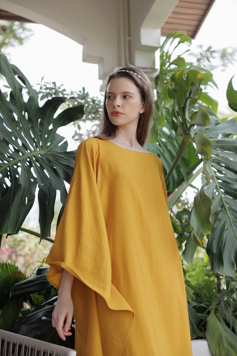 Bright Gold Caftan Lady Paris Silk Contemporary Soft Summer Kaftan Resort Wear Boho Maxi Dress Gown Mom Gifts Cruise kaftan holiday Classic image 3