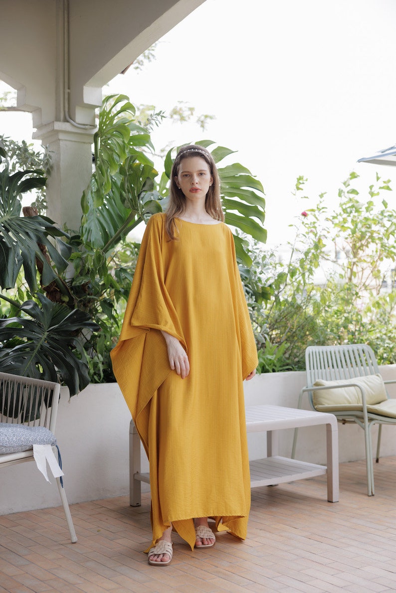 Bright Gold Caftan Lady Paris Silk Contemporary Soft Summer Kaftan Resort Wear Boho Maxi Dress Gown Mom Gifts Cruise kaftan holiday Classic image 9