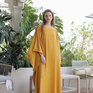 Bright Gold Caftan Lady Paris Silk Contemporary Soft Summer Kaftan Resort Wear Boho Maxi Dress Gown Mom Gifts Cruise kaftan holiday Classic image 4