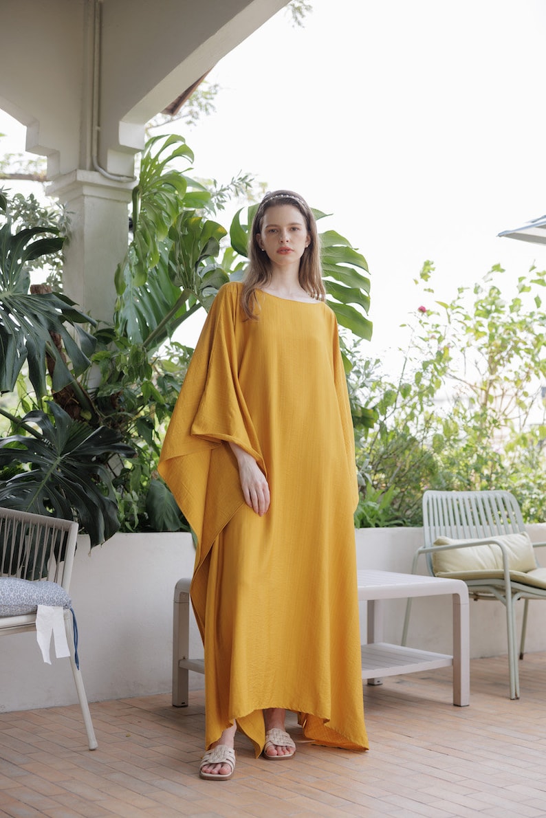 Bright Gold Caftan Lady Paris Silk Contemporary Soft Summer Kaftan Resort Wear Boho Maxi Dress Gown Mom Gifts Cruise kaftan holiday Classic image 4