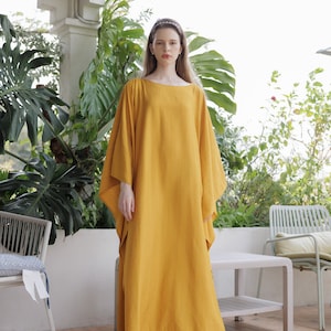 Bright Gold Caftan Lady Paris Silk Contemporary Soft Summer Kaftan Resort Wear Boho Maxi Dress Gown Mom Gifts Cruise kaftan holiday Classic image 8