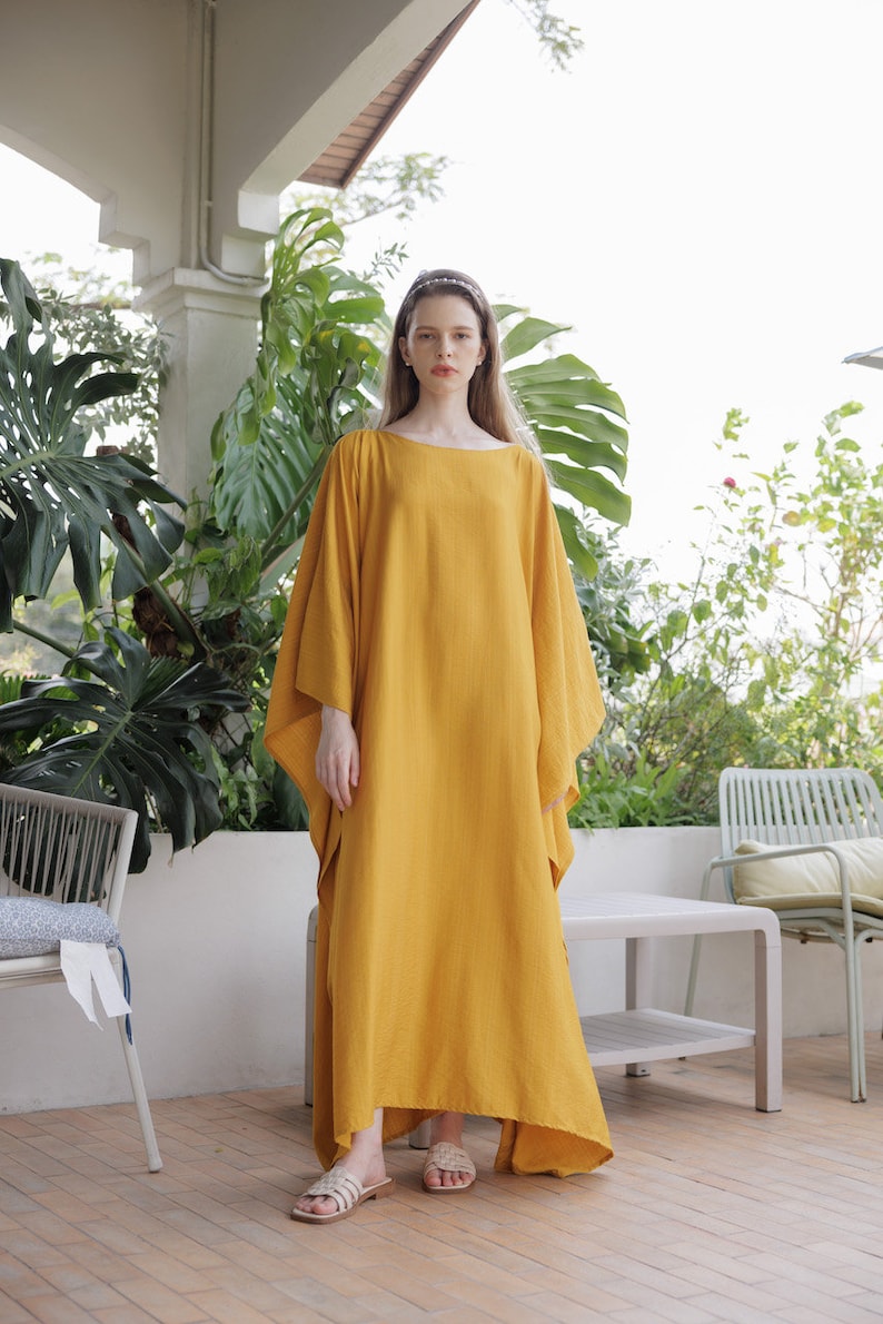 Bright Gold Caftan Lady Paris Silk Contemporary Soft Summer Kaftan Resort Wear Boho Maxi Dress Gown Mom Gifts Cruise kaftan holiday Classic image 8