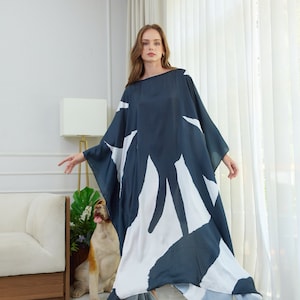 Floral Silk Caftan Dark Gray White Dress Kaftan for Woman Minimalist Kaftan Maxi Dress Silk Kaftan Green Floral Print Plus Size Gift for Mom