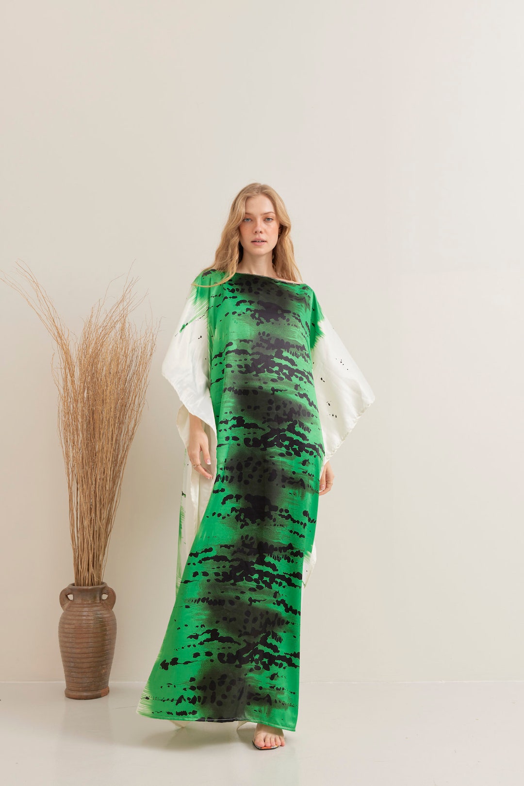 Lime Abstract button Kaftan
