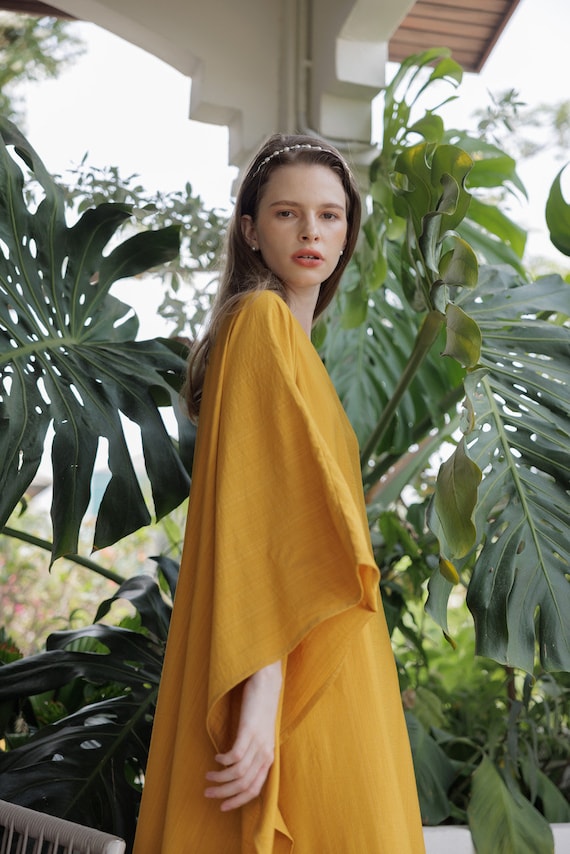Bright Gold Caftan Lady Paris Silk Contemporary Soft Summer Kaftan Resort Wear Boho Maxi Dress Gown Mom Gifts Cruise kaftan holiday Classic