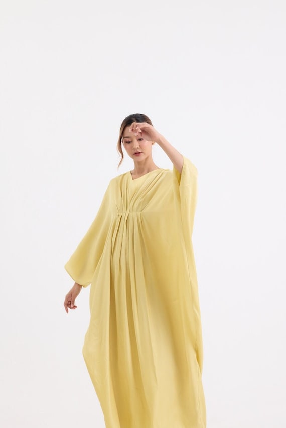 simply silk dress Light Gold Simply Silk Full Length Kaftan Dress Silk Caftan Loungewear Precious Beach Cover up Maternity Dress Wedding Summer Gift for Mom