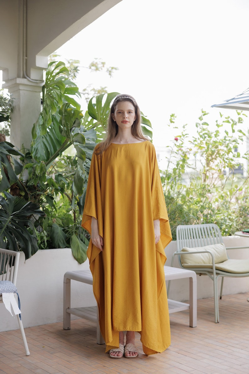 Bright Gold Caftan Lady Paris Silk Contemporary Soft Summer Kaftan Resort Wear Boho Maxi Dress Gown Mom Gifts Cruise kaftan holiday Classic image 2