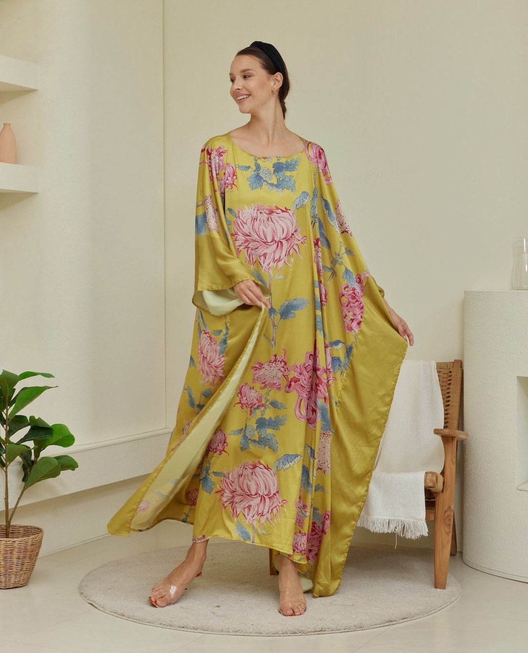 Kimono Bouffant Silk Kaftan - Gold/Black