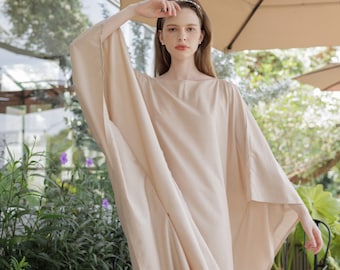 Beige Silk Paris Kaftan Dress, Women Plus Size, Bridesmaid Dress Caftan Vintage, Womens Loungewear, Maternity Nighty Gown, Beach Kaftan,Gift