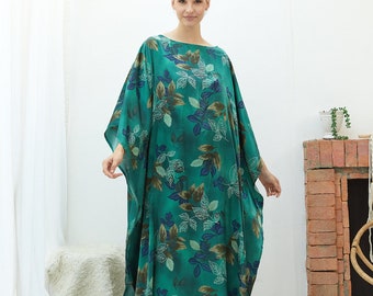 Premium Emerald Green Silk Kaftan Dress 