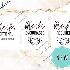 8 Pk Chic Face Masks Optional, Masks Encouraged, Masks Required, Social Distancing Sign-Poster For Party, Event, Business - Printable
