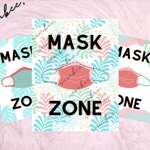 Bundle of 3 Chic MASK ZONE, Social Distancing Flyer, Poster, Sign - Printable Instant Digital Download