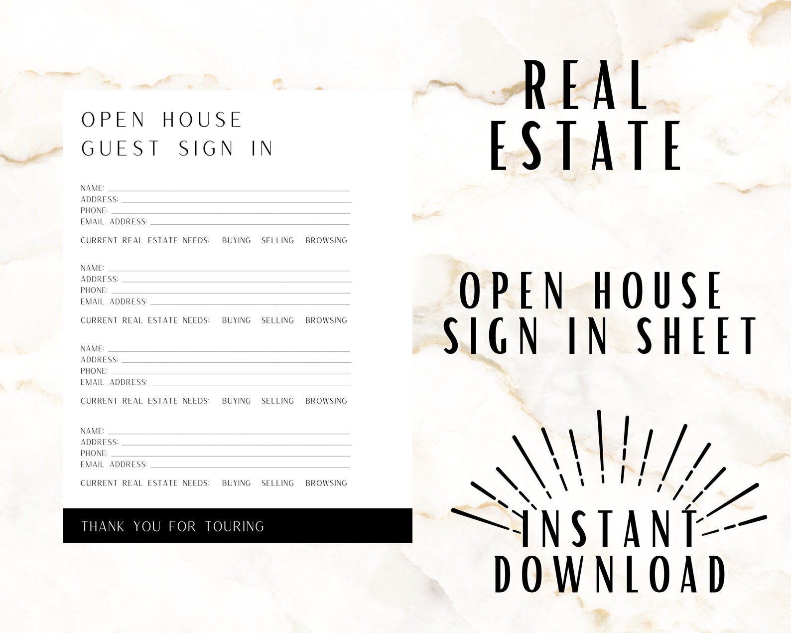 Open House Guest Sign in Sheet, Real Estate Sign, Real Estate Marketing