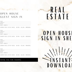 Open House Guest Sign In Sheet, Real Estate Sign, Real Estate Marketing - Printable Instant Download