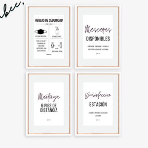 Spanish 4 Pk Chic COVID Máscaras disponibles, Desinfección Estación, Manténga 6 pies de distancia Sign-Poster For Party, Event - Printable