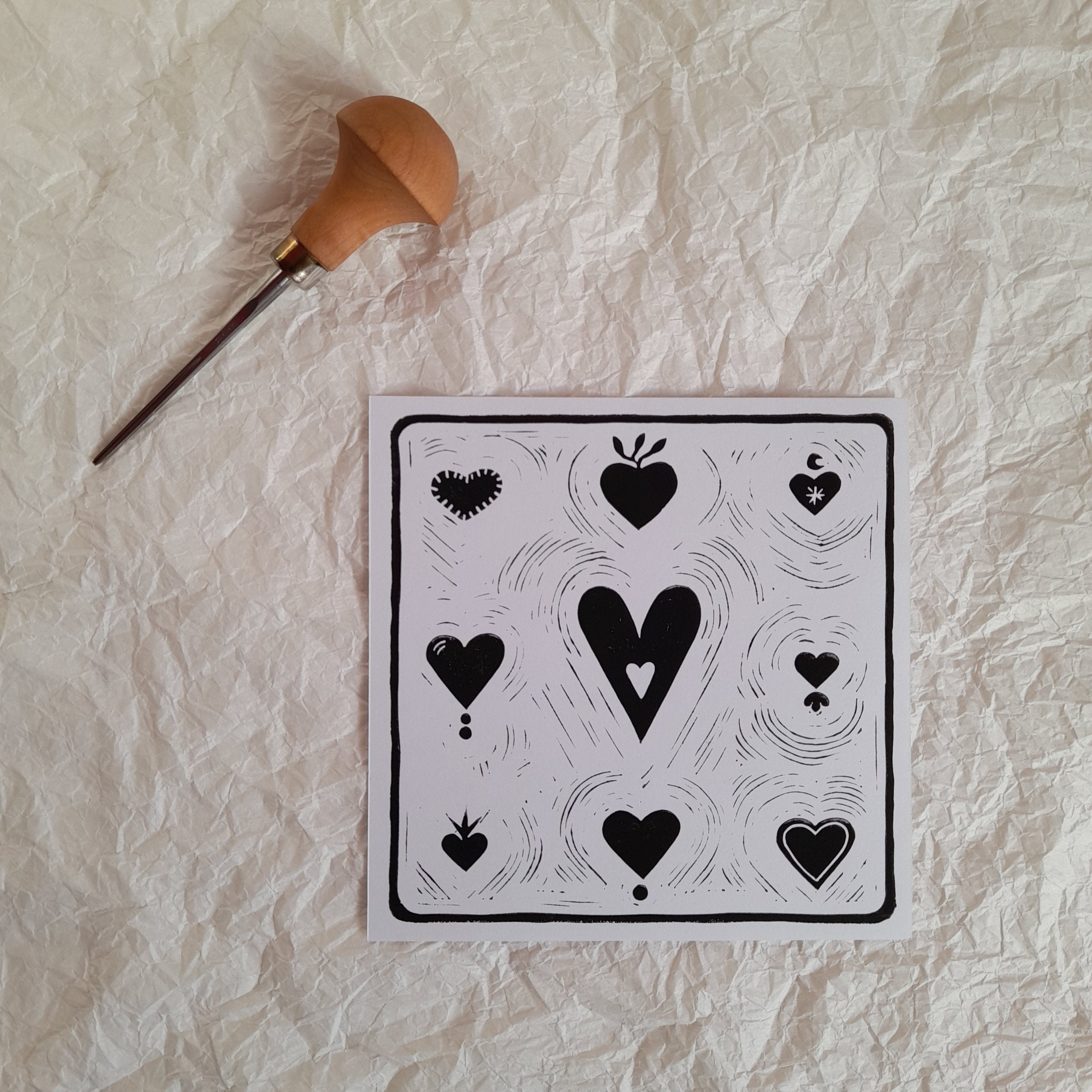 Ondes d'amour - Cœurs Linogravure