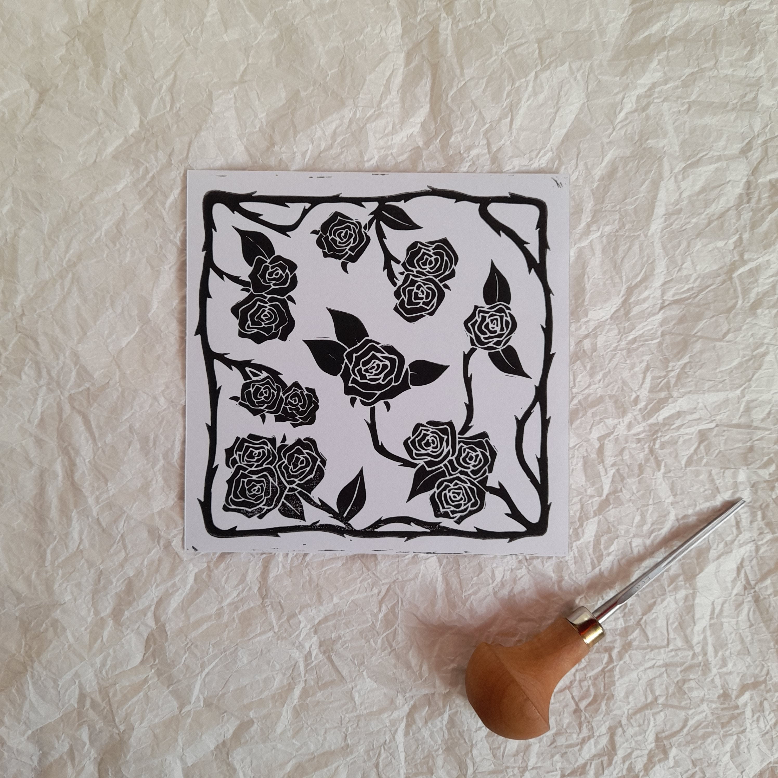 Roses et Épines - Linogravure