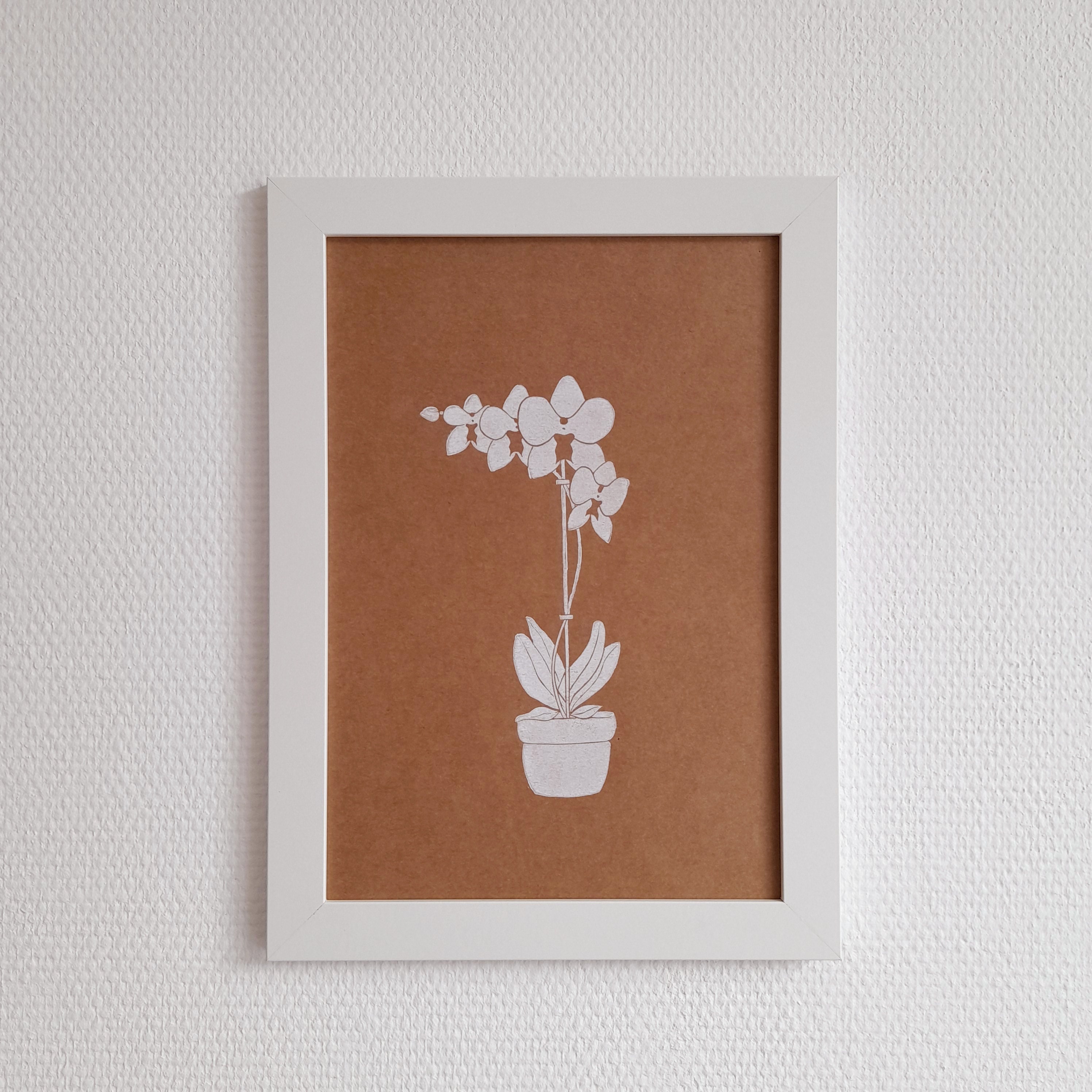 Orchidée - Blanc & Kraft Linogravure