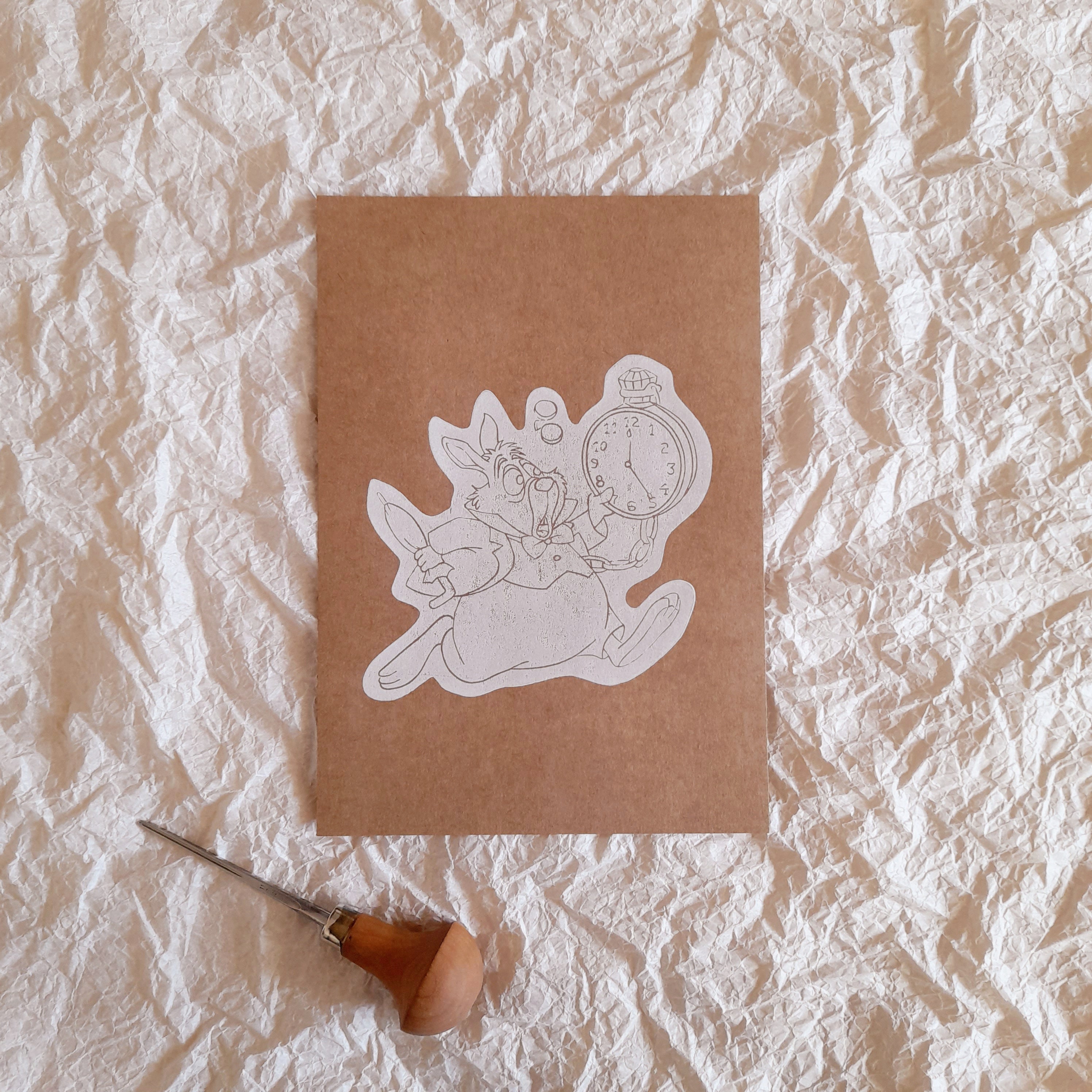 White Rabbit - Blanc & Kraft Linogravure