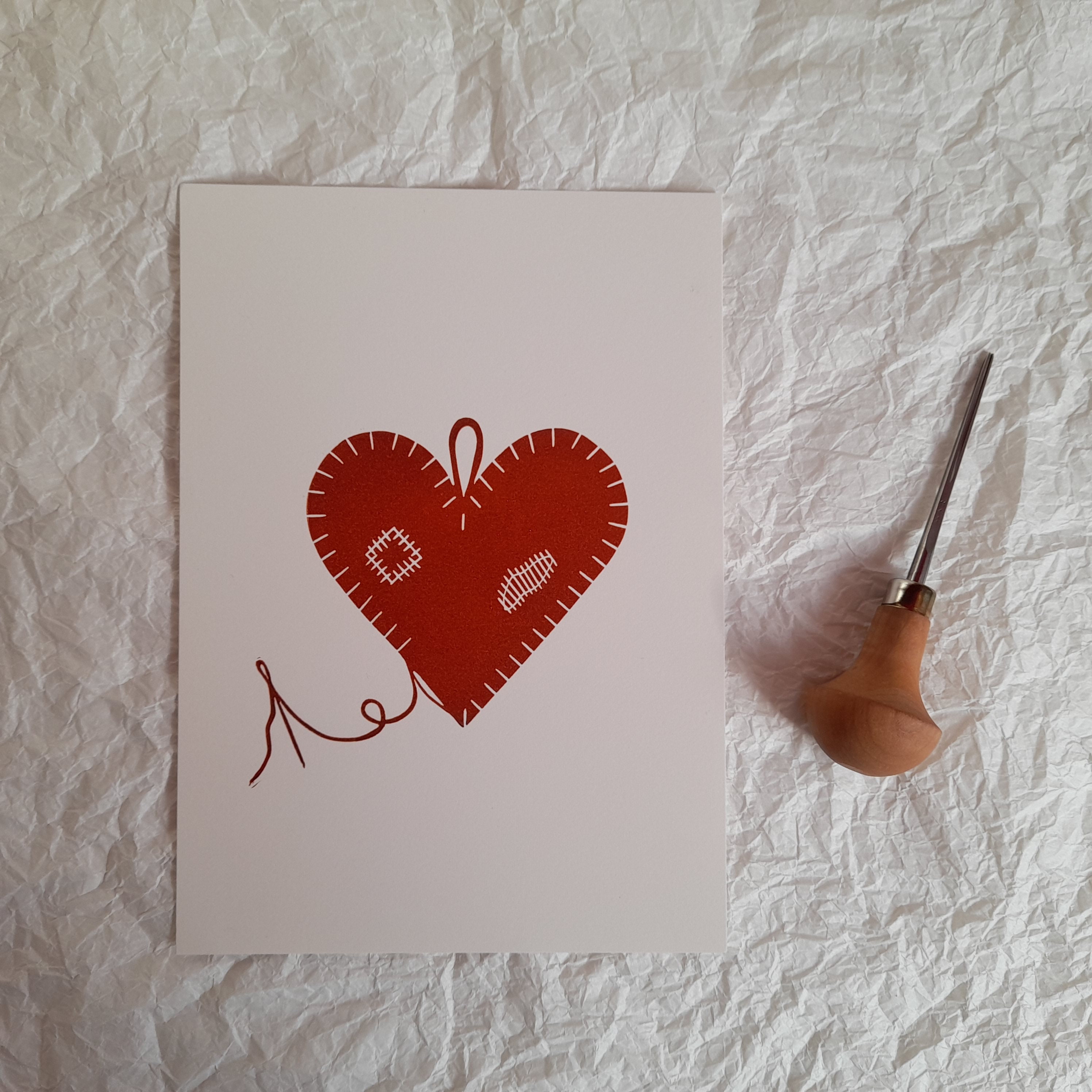 La Cœur Cousu - Sanguine Linogravure