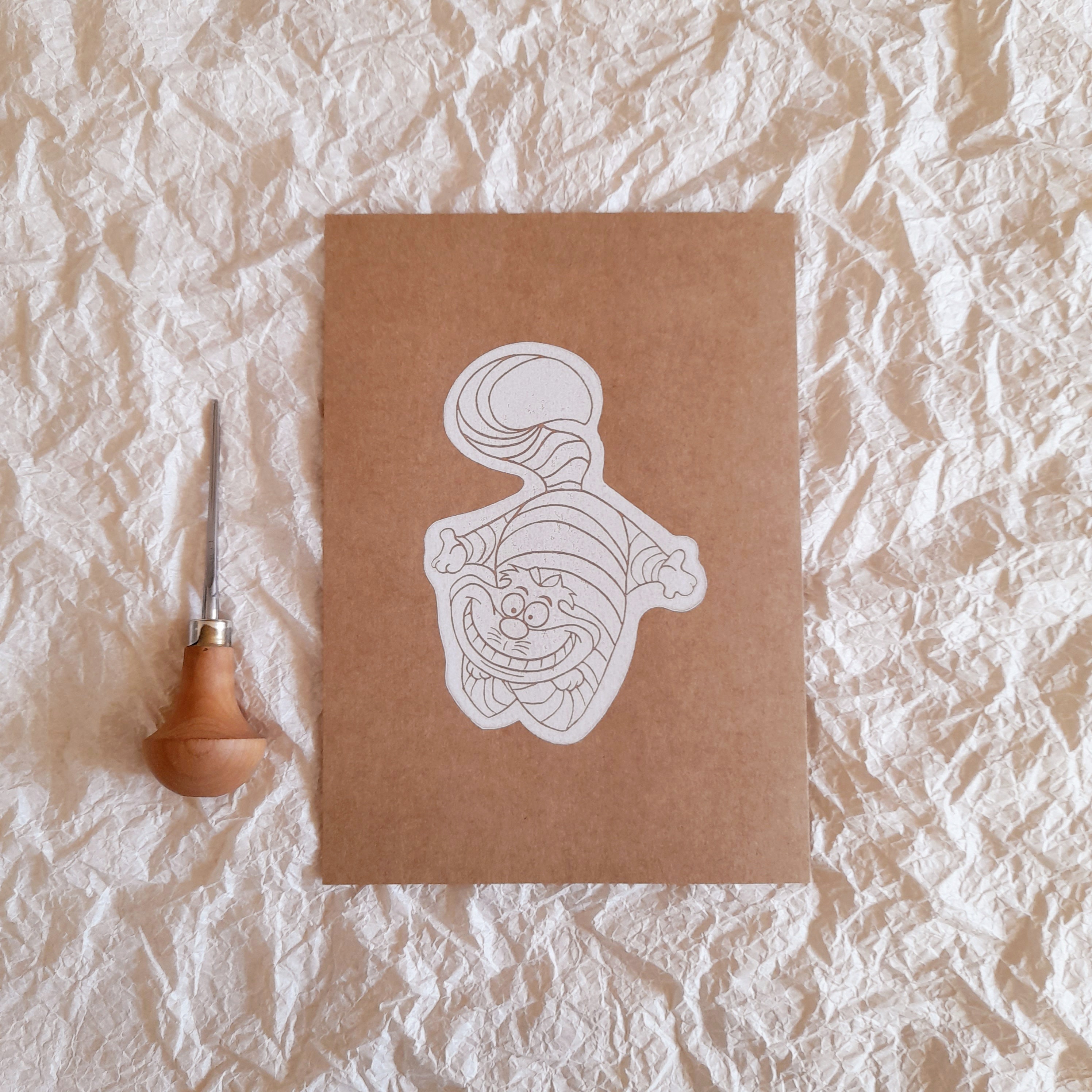 Cheshire Cat - Blanc & Kraft Linogravure