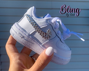 Toddler/Infant Bling Nike Air Force 1s with Clear Crystals