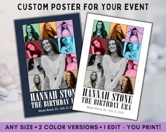 Custom Eras Tour Birthday Party Poster with Pictures, Personalized Birthday Announcement, Birthday Sign, Celebration, End of An Era