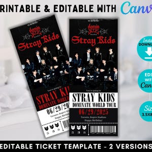 Bearbeitbar Stray Kids DominATE Konzertkarte, DominATE World Tour Nordamerika, Stray Kids Kpop, Stray Kids Bearbeiten Ticket, Konzertenthüllen Geschenk