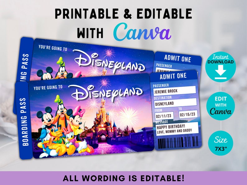 Editable Theme Park Ticket Template Mouse World Surprise - Etsy