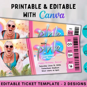 Bearbeitbares PINK Surprise Konzertticket, Sommerkarneval Tour 2024 Ticket, Eintritt für Faux-Veranstaltungen, Konzertenthüllungsgeschenk, Pinkes Konzert, Canva
