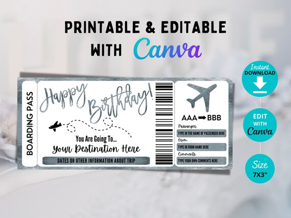 Editable Boarding Pass Template Birthday Boarding Pass - Etsy