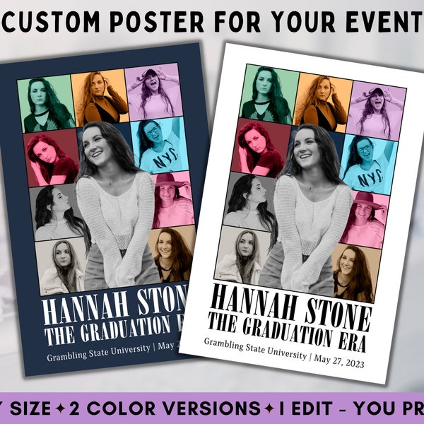 Custom Eras Tour Graduation Poster with Pictures, Personalized Graduation Announcement, Grad Sign, Class of 2024, End of An Era