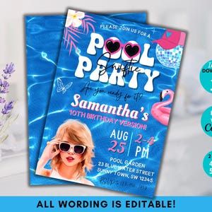 Editable Pool Party Invite, In My Pool Party Era Birthday, Eras Party Decorations, Beach Invite, Taylor Summer Birthday Invite, Friendship