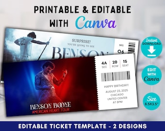 Editable Benson Concert Ticket Template, American Heart Tour 2025 Invite, Surprise Gift, Music Reveal Gift, Concert Event Tickets, Canva