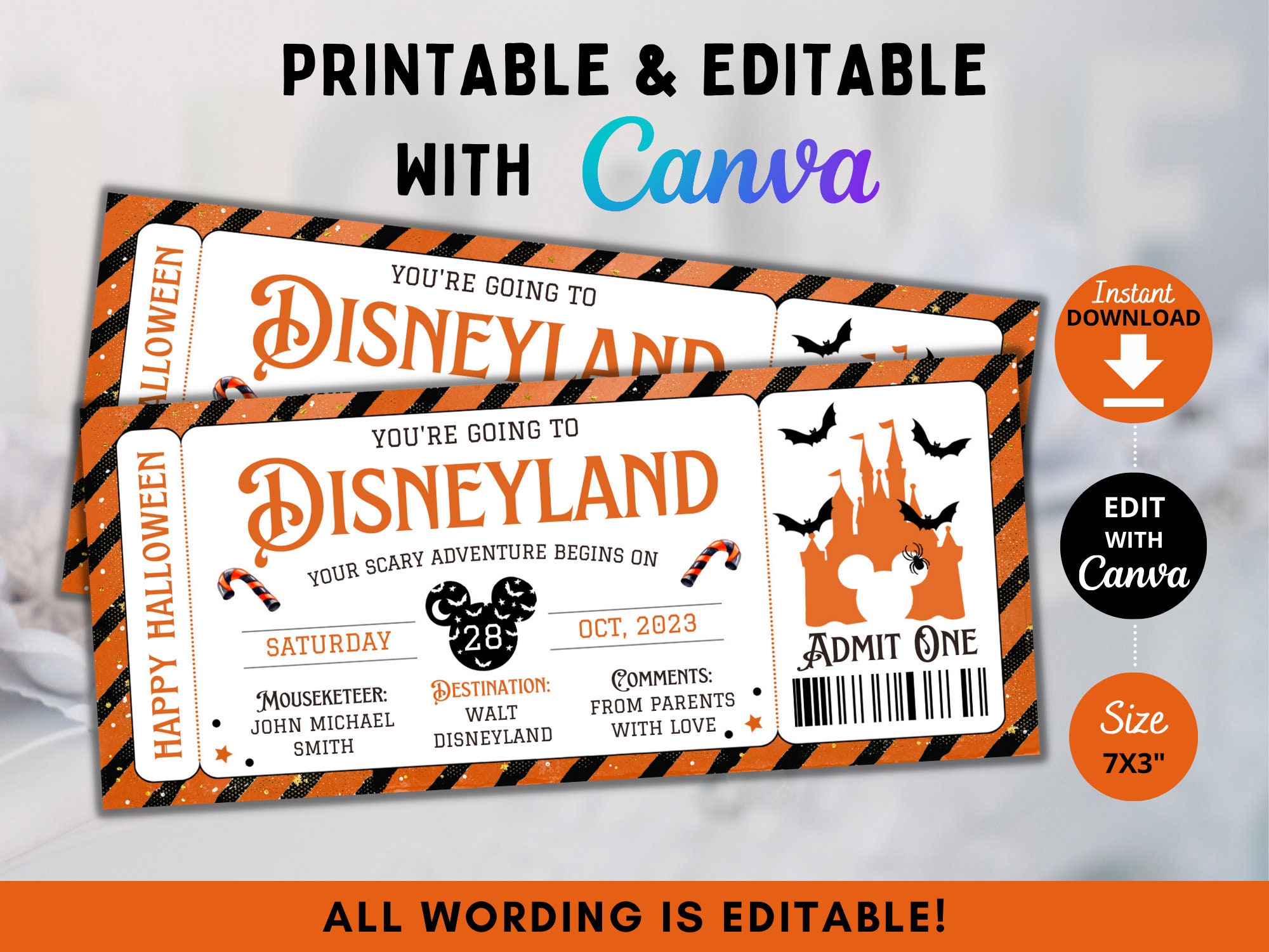 Editable Retro Halloween Ticket Template Mouse World Surprise Etsy