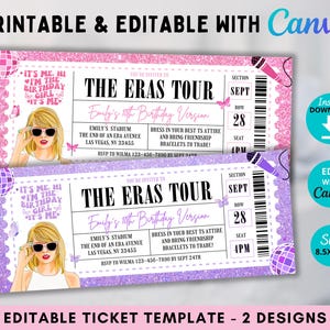Editable Eras Tour Birthday Invitation Template, Surprise Birthday Invite, Concert Surprise Reveal Ticket, Souvenir, Printable Gift, Canva