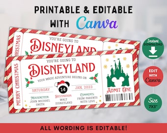 Editable Retro Christmas Ticket Template, Mouse World Surprise Boarding Pass, Surprise Vacation, Surprise Trip Flight Ticket, Christmas Gift