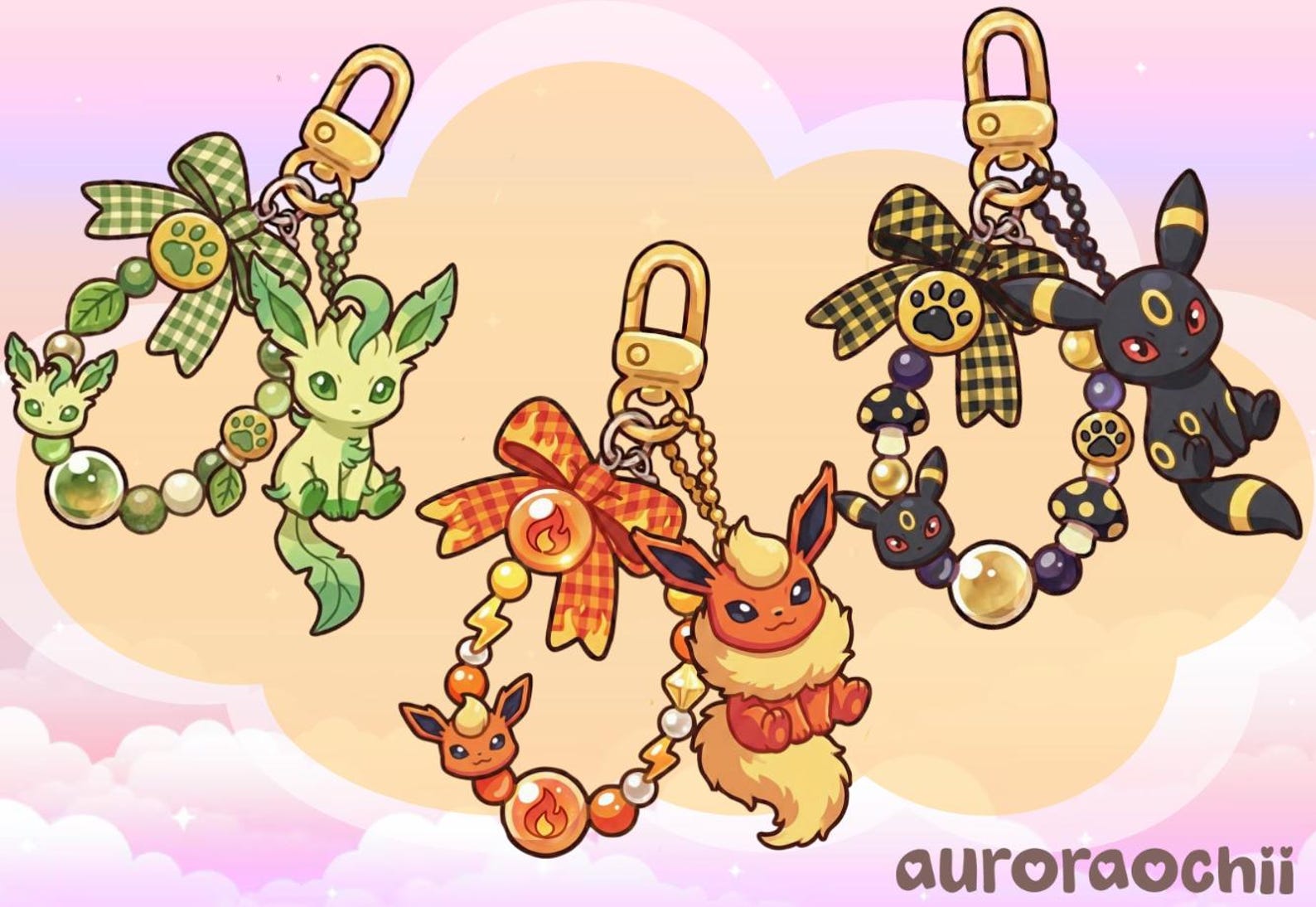 Eeveelution Keychains PNG Clipart Bundle, Kawaii Anime Art (digital ...
