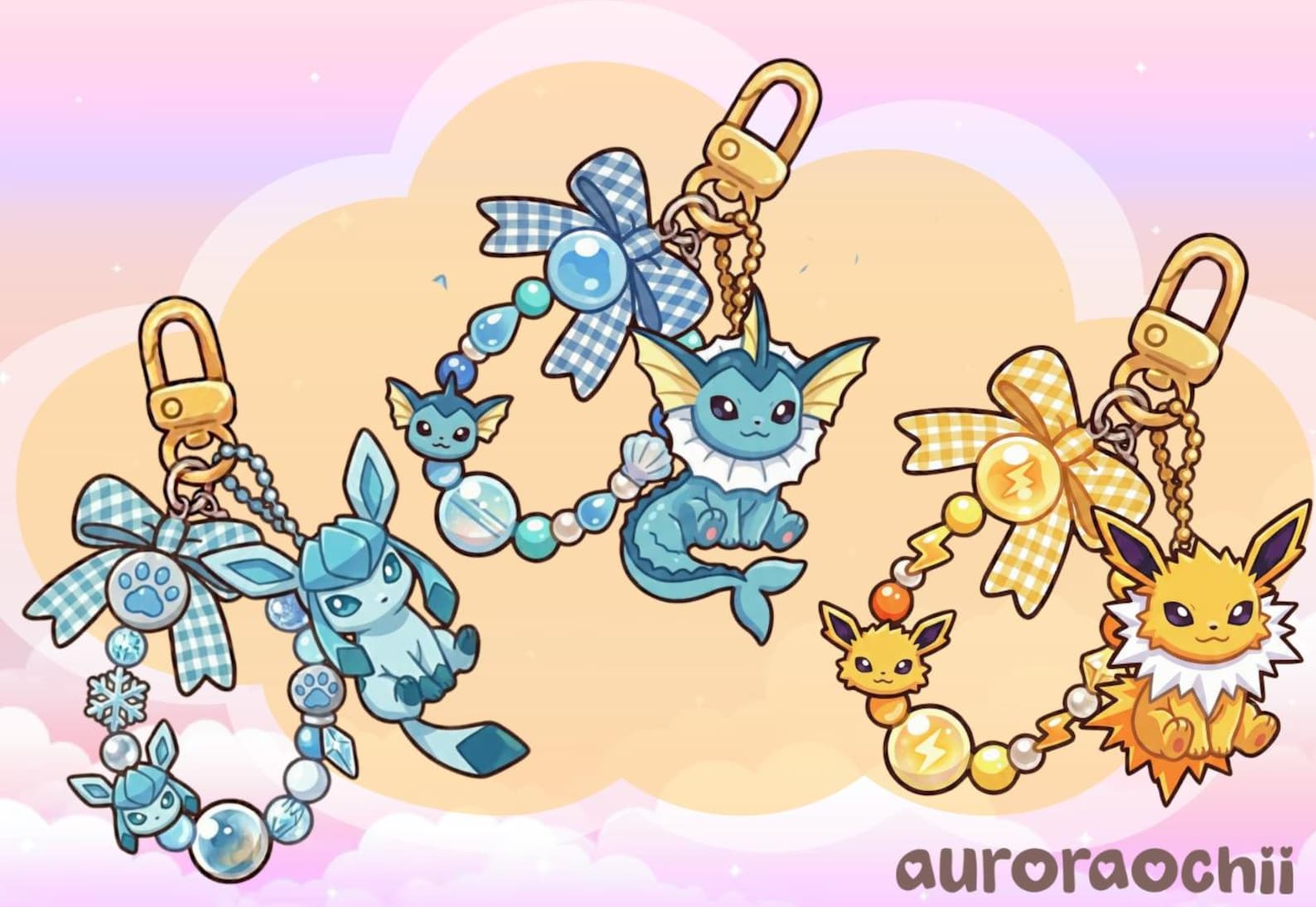 Eeveelution Keychains PNG Clipart Bundle, Kawaii Anime Art (digital ...