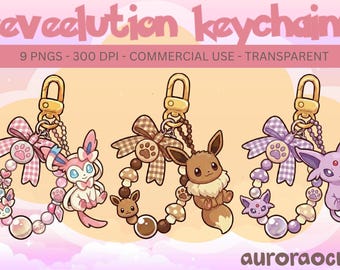 Eeveelution Keychains PNG Clipart Bundle, Kawaii Anime Art (Digital Download)