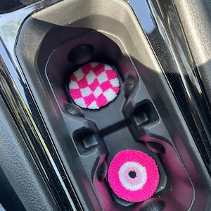 Pink Car Accessories, Set of 2 Punch Needle Car Coaster, Coaster for Car, Pink Car Accessories for Women, New Car Gift