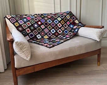 Crochet Granny Square Blanket, Cozy Afghan Throw, Decorative Couch Throw