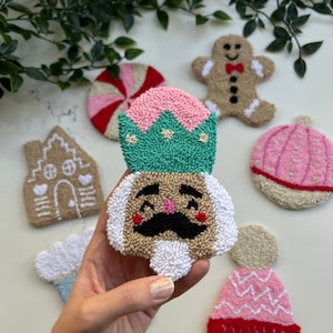 Christmas Nutcracker Mug Rug Coasters, Pink Nutcracker Christmas Decor Gift, Punch Needle Coasters